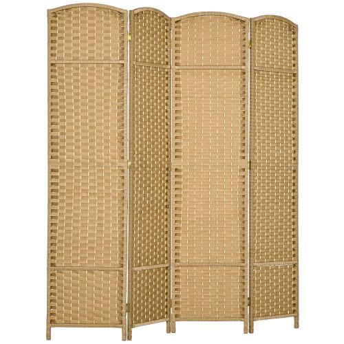 HOMCOM Room Divider, 4 Panel Folding Privacy Screen, 5.6' Tall Freestanding Wall Partition for Home Office, Bedroom, Nature Wood