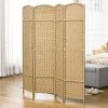 HOMCOM Room Divider, 4 Panel Folding Privacy Screen, 5.6' Tall Freestanding Wall Partition for Home Office, Bedroom, Nature Wood